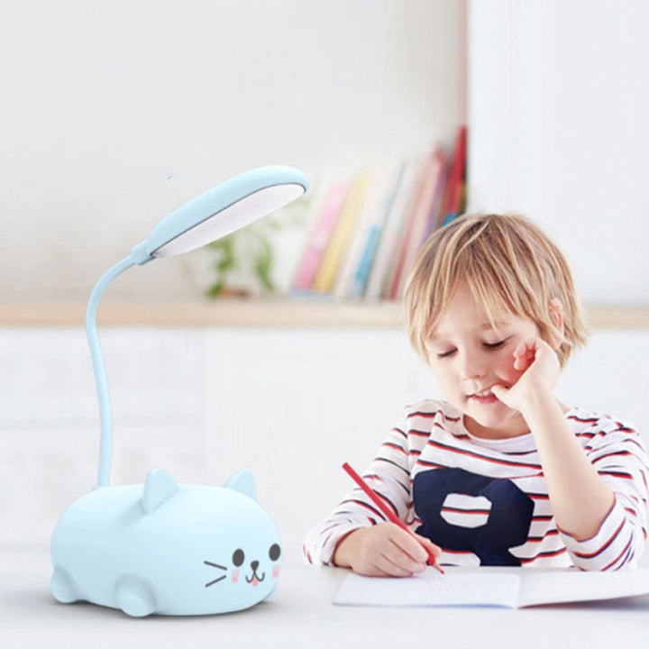 Sød USB bordlampe med katteform, pink, kompakt og genopladelig dekorationslampe til børn og stue.