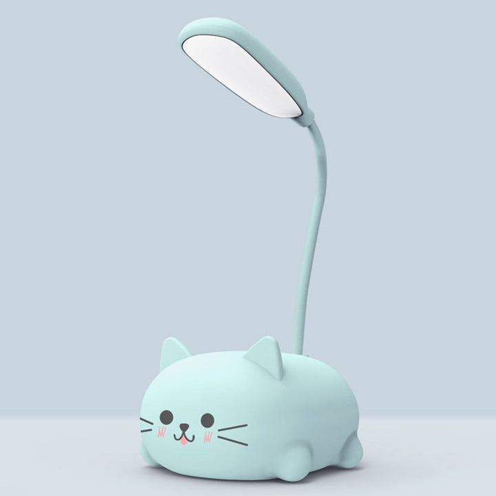Sød USB bordlampe med katteform, pink, kompakt og genopladelig dekorationslampe til børn og stue.