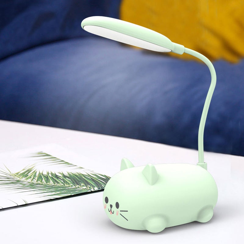 Sød USB bordlampe med katteform, pink, kompakt og genopladelig dekorationslampe til børn og stue.