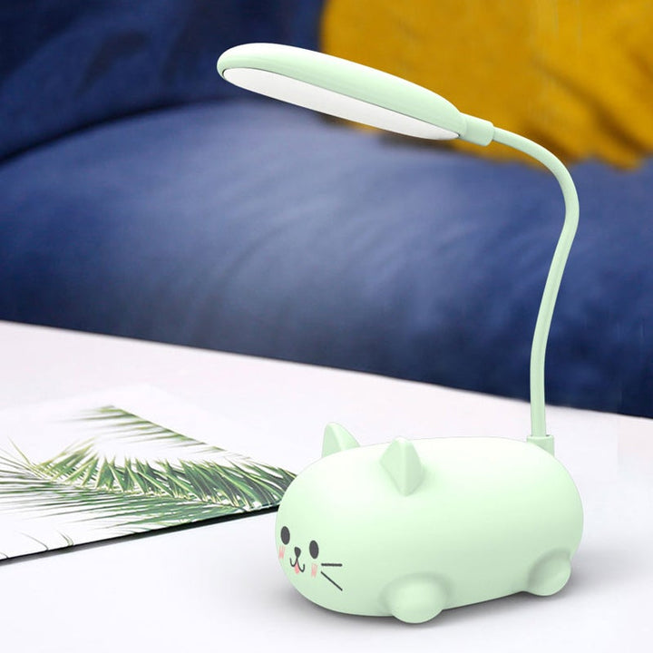 Sød USB bordlampe med katteform, pink, kompakt og genopladelig dekorationslampe til børn og stue.