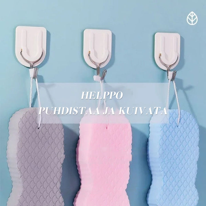 Super blød eksfolierende badesvamp, pastelfarvet blød svamp til effektiv og skånsom hudafskalning.