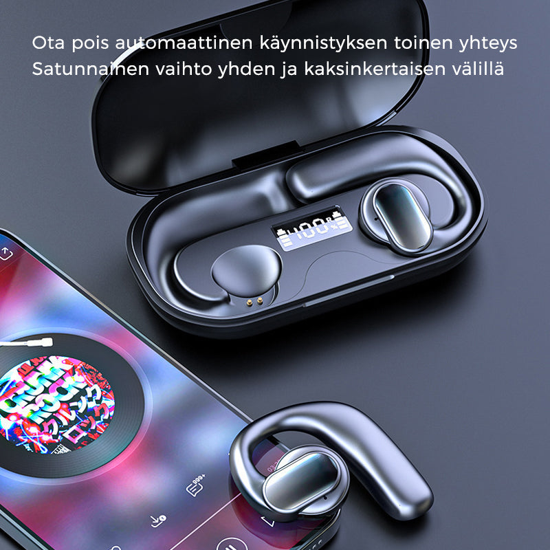 TWS trådløse knoglelednings-høretelefoner med ørekrogdesign og åbent, vandtæt design til voksne, sort