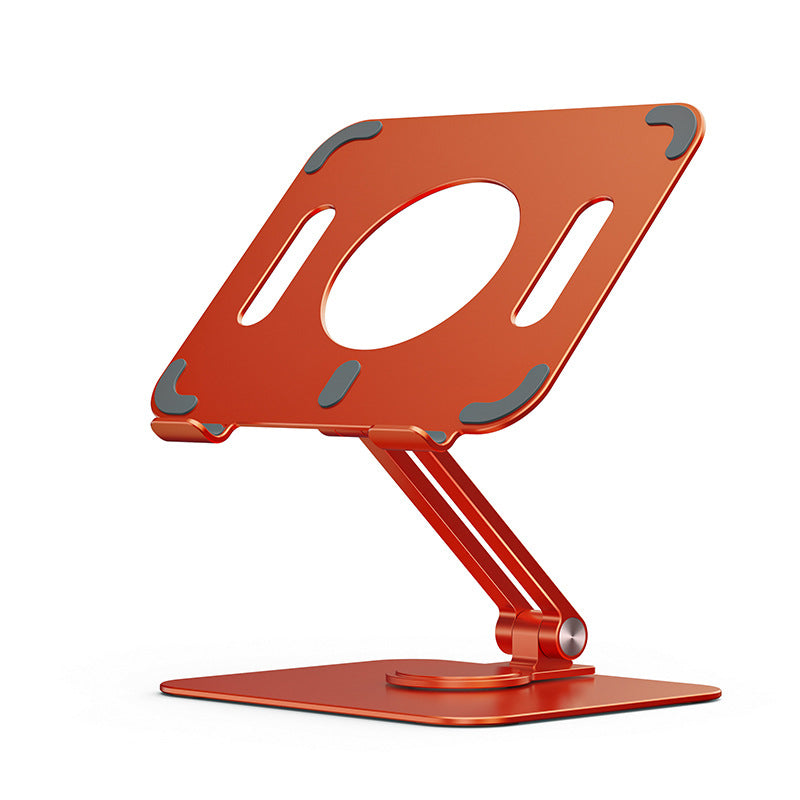 Sammenklappelig og drejelig iPad-holder i aluminium, grå, præsenteret på et bord, 360° justerbarhed, ergonomisk design og holdbar.