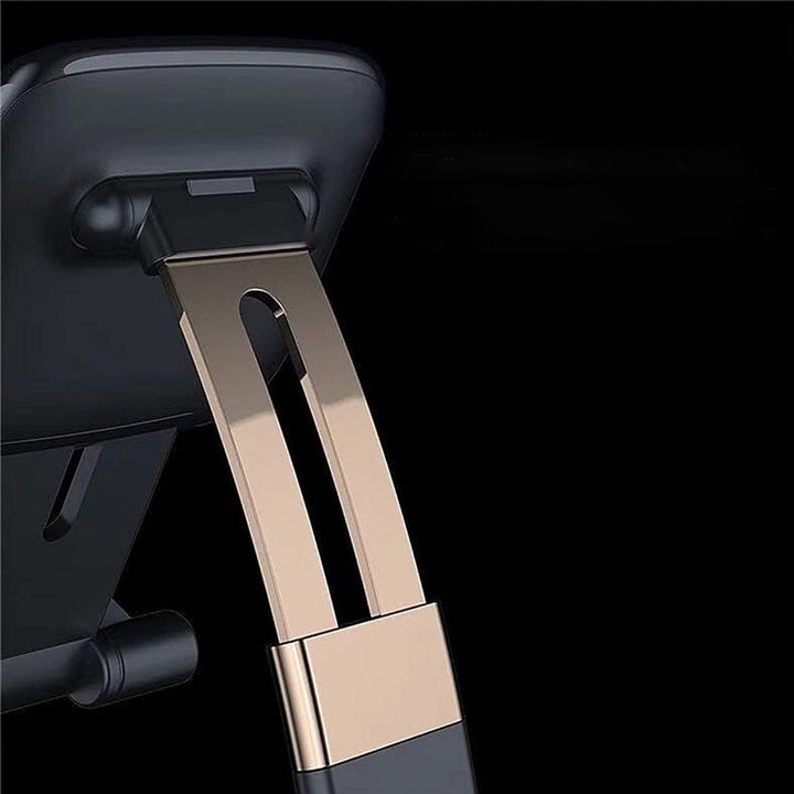 Justerbar og foldbar bordholder til smartphone, sort aluminium, minimalistisk design, velegnet til hjemmet og rejser.
