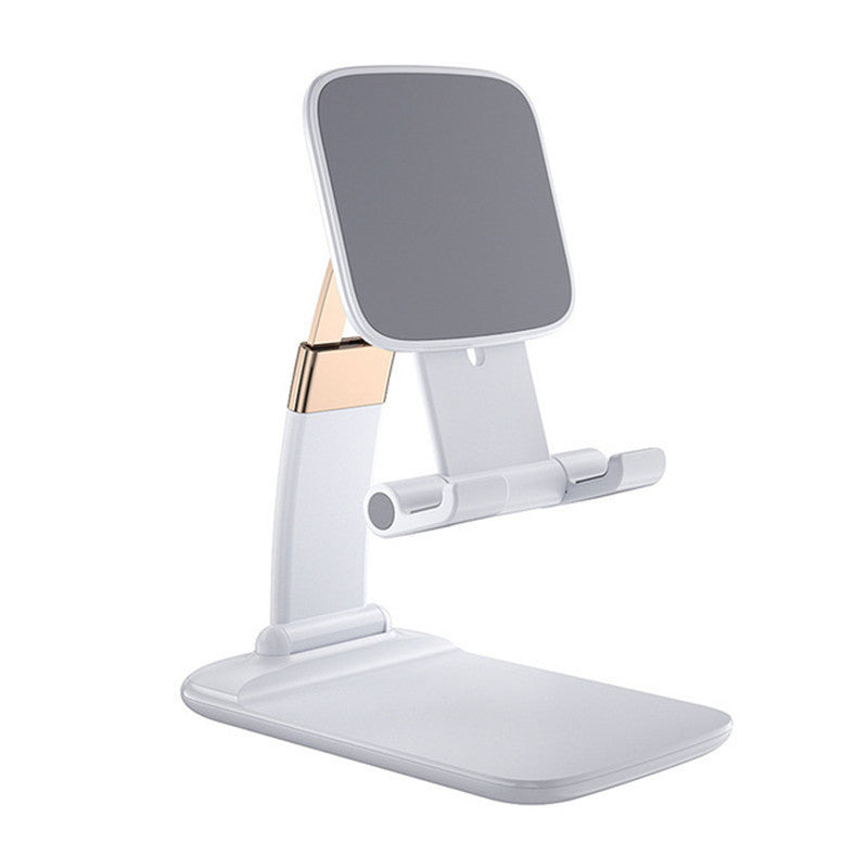 Justerbar og foldbar bordholder til smartphone, sort aluminium, minimalistisk design, velegnet til hjemmet og rejser.