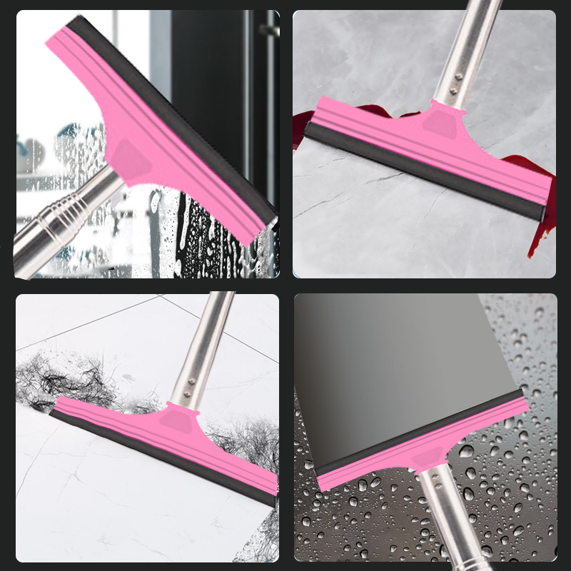 Foldbar sort/pink bilrudevisker med lang teleskopstang, svampehåndtag, nem at bruge og rengøre