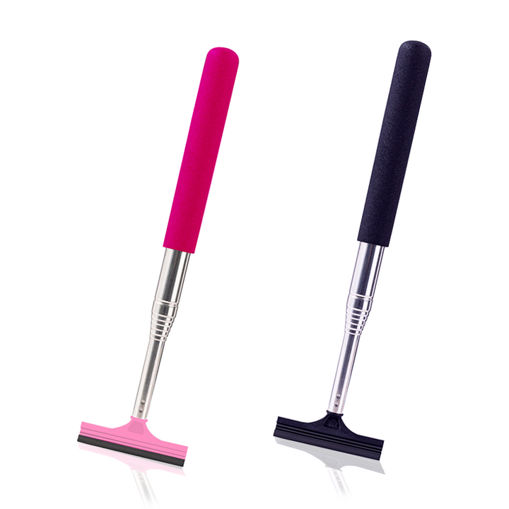 Foldbar sort/pink bilrudevisker med lang teleskopstang, svampehåndtag, nem at bruge og rengøre