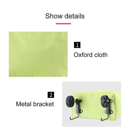 "Taitettava ostoskassi, jossa piilotetut pyörät, oranssi väri, suuri kapasiteetti 20 kg, metallituella, monikäyttöinen."