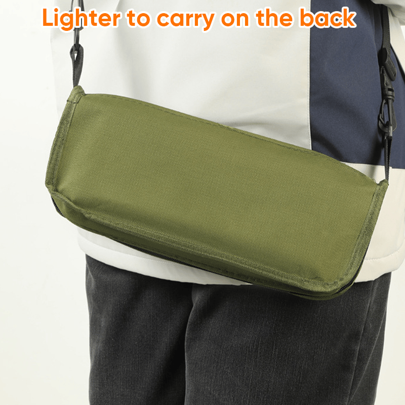 Foldable backpack stool for outdoor use, compact and durable, in Khaki, suitable for hiking and fishing, supports 150 kg.