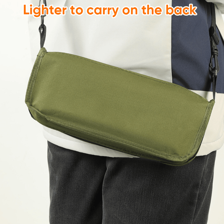 Foldable backpack stool for outdoor use, compact and durable, in Khaki, suitable for hiking and fishing, supports 150 kg.