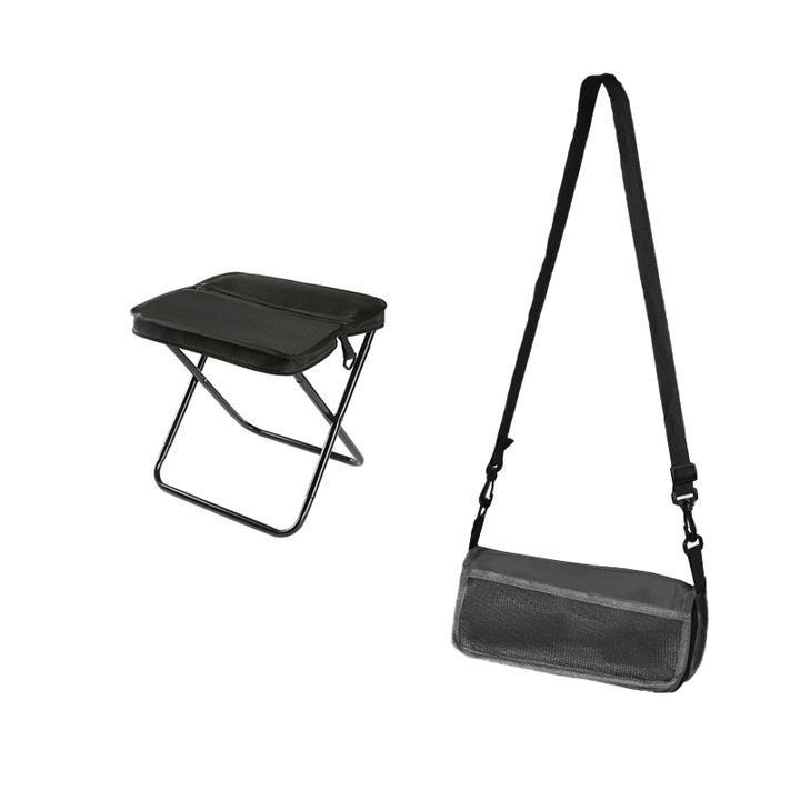 Foldable backpack stool for outdoor use, compact and durable, in Khaki, suitable for hiking and fishing, supports 150 kg.