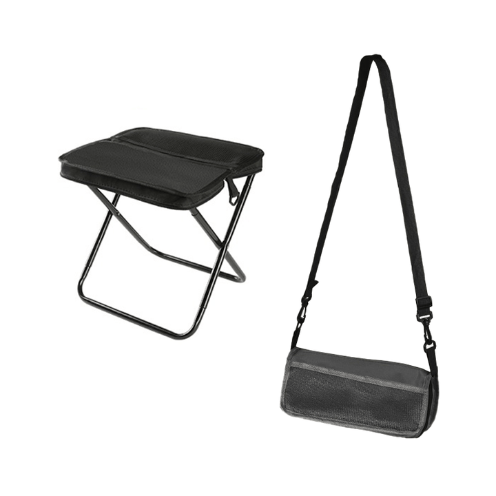 Foldable backpack stool for outdoor use, compact and durable, in Khaki, suitable for hiking and fishing, supports 150 kg.