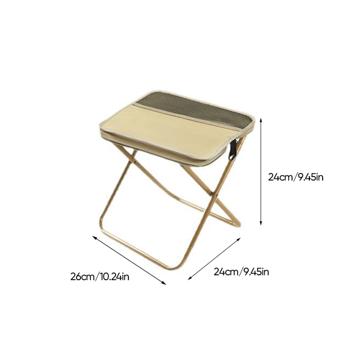 Foldable backpack stool for outdoor use, compact and durable, in Khaki, suitable for hiking and fishing, supports 150 kg.