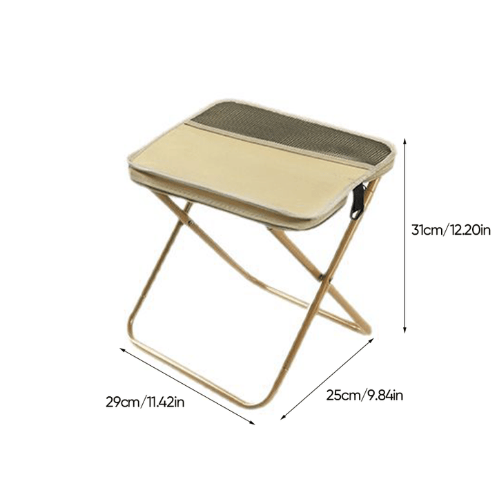 Foldable backpack stool for outdoor use, compact and durable, in Khaki, suitable for hiking and fishing, supports 150 kg.