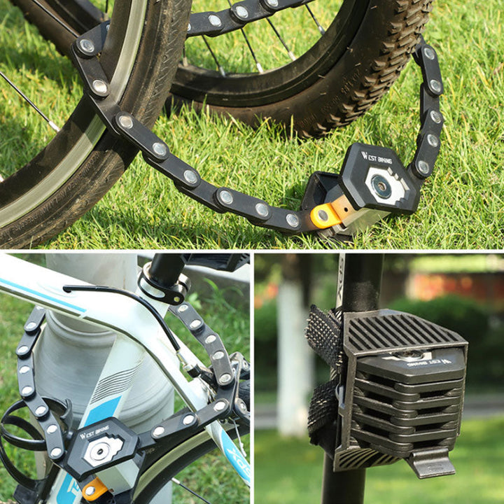 Foldbar, vandtæt zinklegeringslås, kraftig cykellås, kompakt design, nem at bære i lommen.