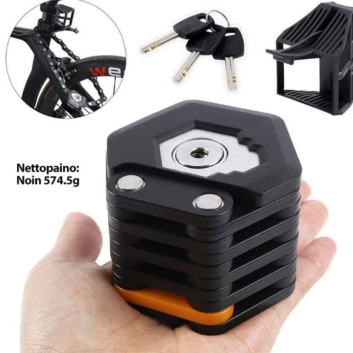 Foldbar, vandtæt zinklegeringslås, kraftig cykellås, kompakt design, nem at bære i lommen.