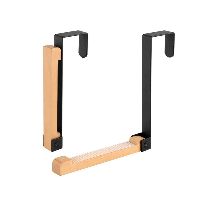 Sammenfoldelige træ dørophæng, sort-hvid, elegant finish, til ophængning og opbevaring.
