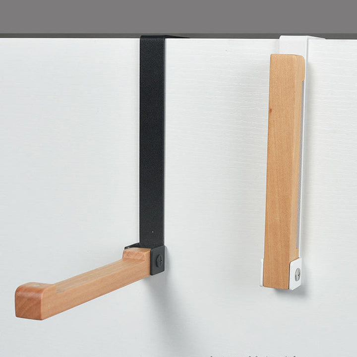 Sammenfoldelige træ dørophæng, sort-hvid, elegant finish, til ophængning og opbevaring.