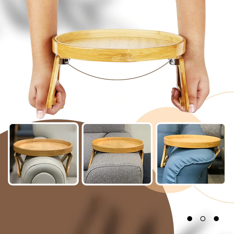 Foldbar bambusbakke til sofahylder, naturligt træ, moderne stil, nem at bruge og opbevare, hjemmehygge.