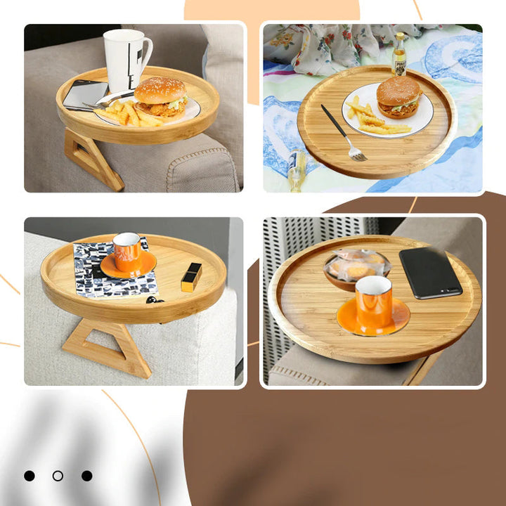 Foldbar bambusbakke til sofahylder, naturligt træ, moderne stil, nem at bruge og opbevare, hjemmehygge.