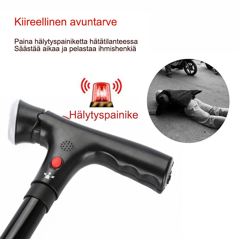 Sammenklappelig smart rollator til ældre, LED-lys, firfod, ergonomisk T-greb, justerbar teleskopstang, gummikappe.