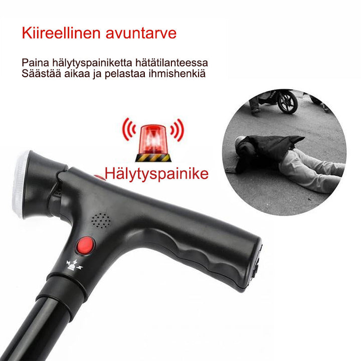 Sammenklappelig smart rollator til ældre, LED-lys, firfod, ergonomisk T-greb, justerbar teleskopstang, gummikappe.