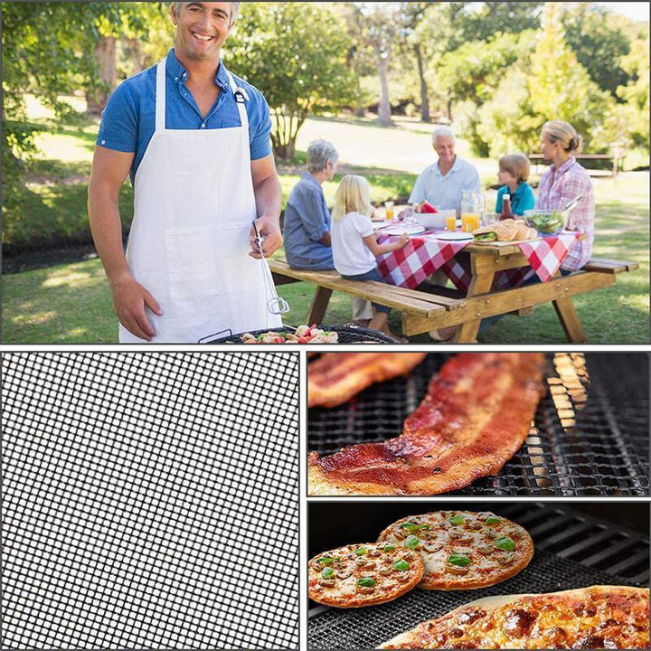 Tarttumaton BBQ grilli-verkkomatto, musta, suojaa ruoan putoamiselta ja tarttumiselta, uudelleenkäytettävä ja kestävä.