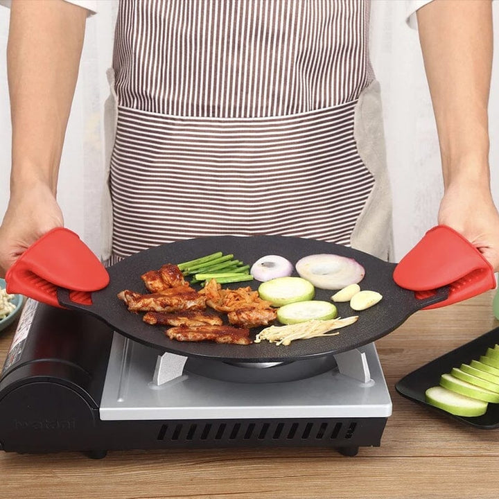 Non-stick rund 33cm grillpande, aluminium, konkavt design, velegnet til gas og åben ild
