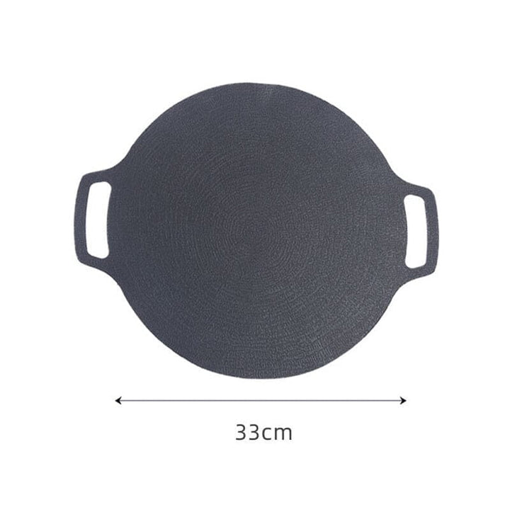 Non-stick rund 33cm grillpande, aluminium, konkavt design, velegnet til gas og åben ild