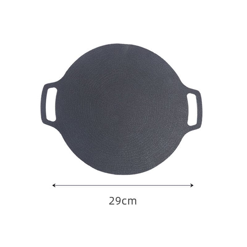 Non-stick rund 33cm grillpande, aluminium, konkavt design, velegnet til gas og åben ild