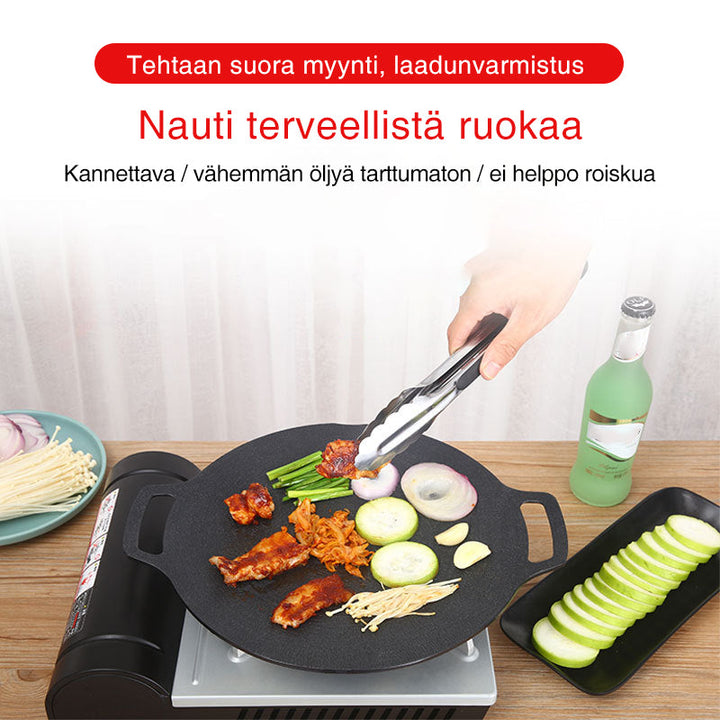 Non-stick rund 33cm grillpande, aluminium, konkavt design, velegnet til gas og åben ild