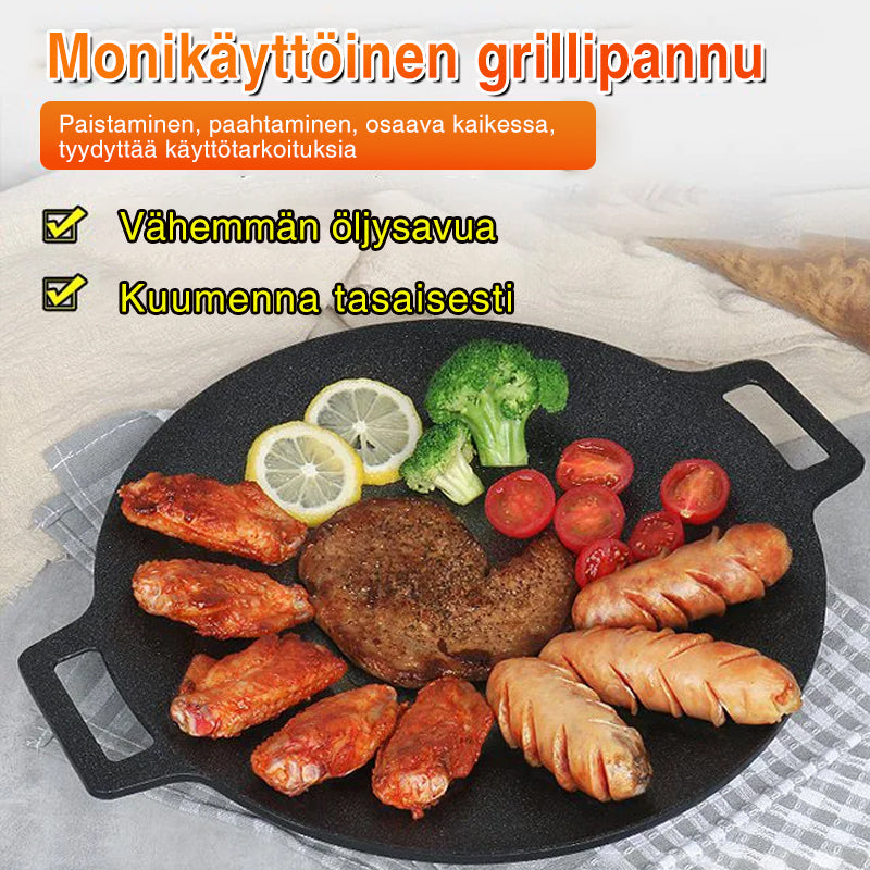 Non-stick rund 33cm grillpande, aluminium, konkavt design, velegnet til gas og åben ild