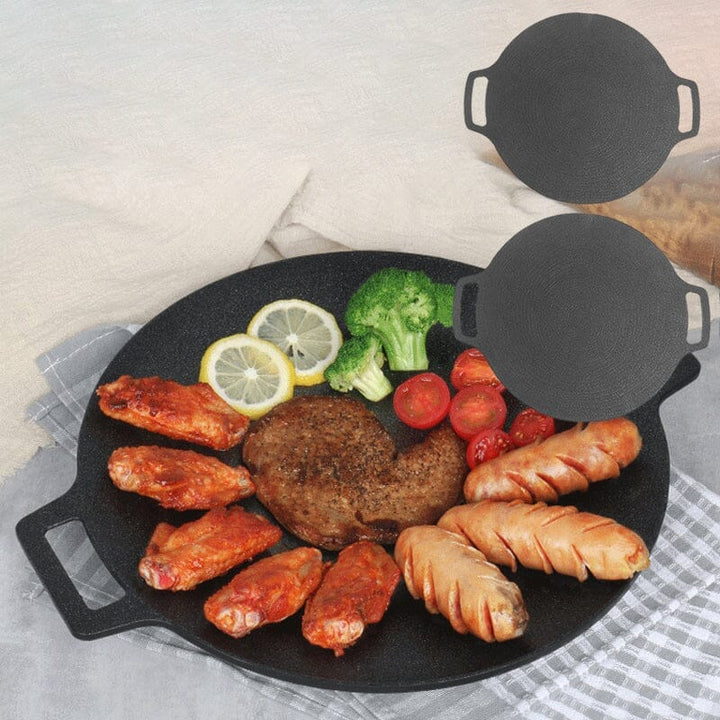 Non-stick rund 33cm grillpande, aluminium, konkavt design, velegnet til gas og åben ild