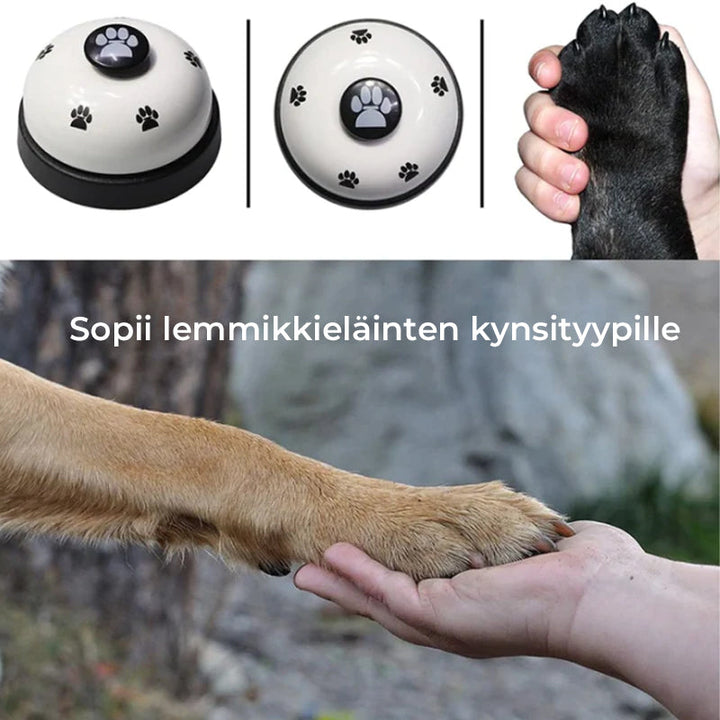Hundepote træningsklokke i rød med skridsikker bund, lavet af metal, let og bærbar.