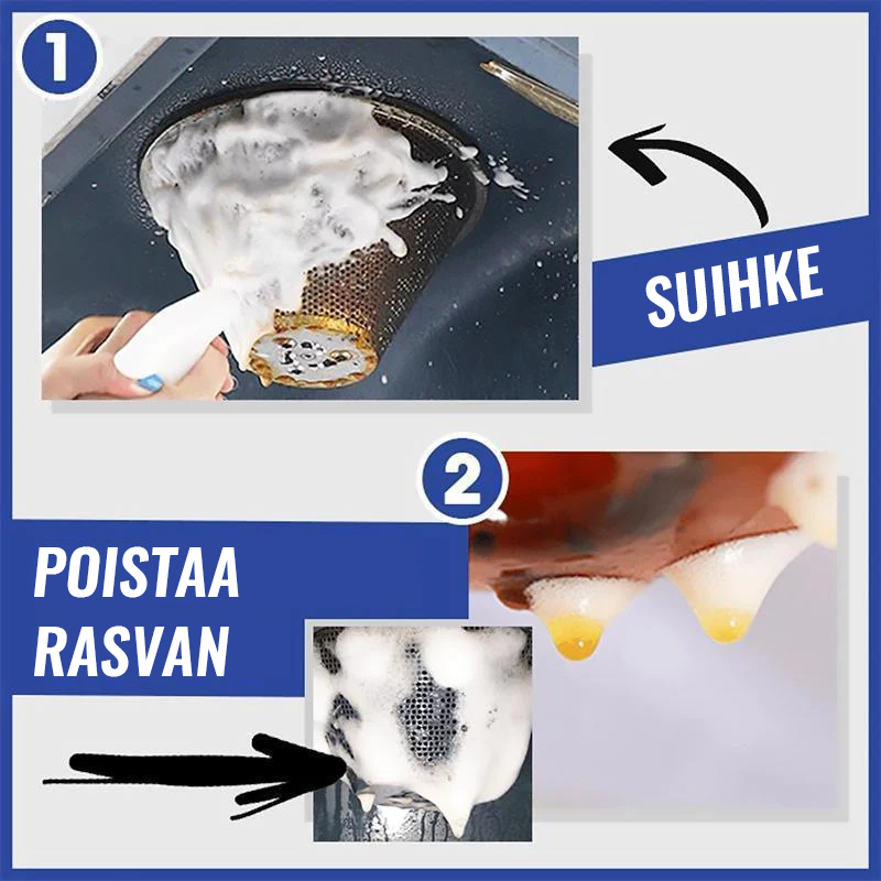 Effektiv skyllefrie rense spray til køkkenpletter med klar væske og praktisk sprayflaske.
