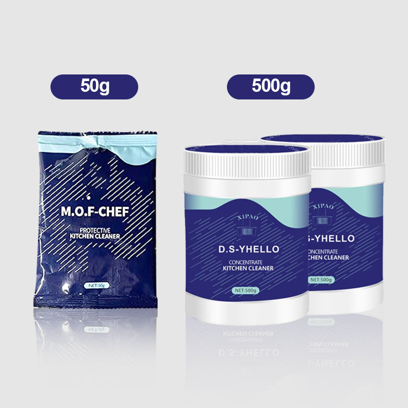 Effektiv køkkenpulver til affedtning, klar hvid pulverbeholder, multifunktionel og efterlader ingen spor.