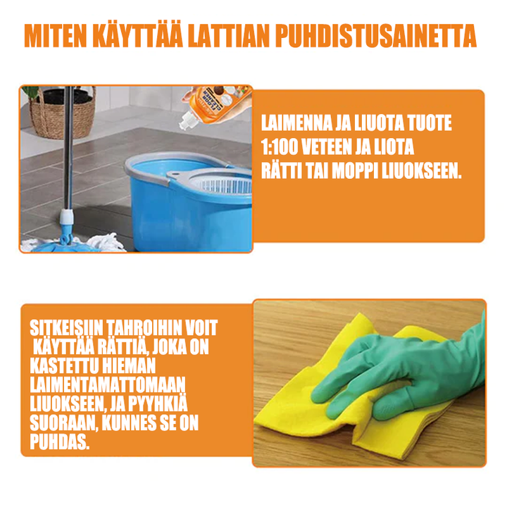 Effektiv gulvrens til hjemmet - Gør gulve skinnende, fjerner pletter og efterlader en frisk citronduft, 100ml flaske.