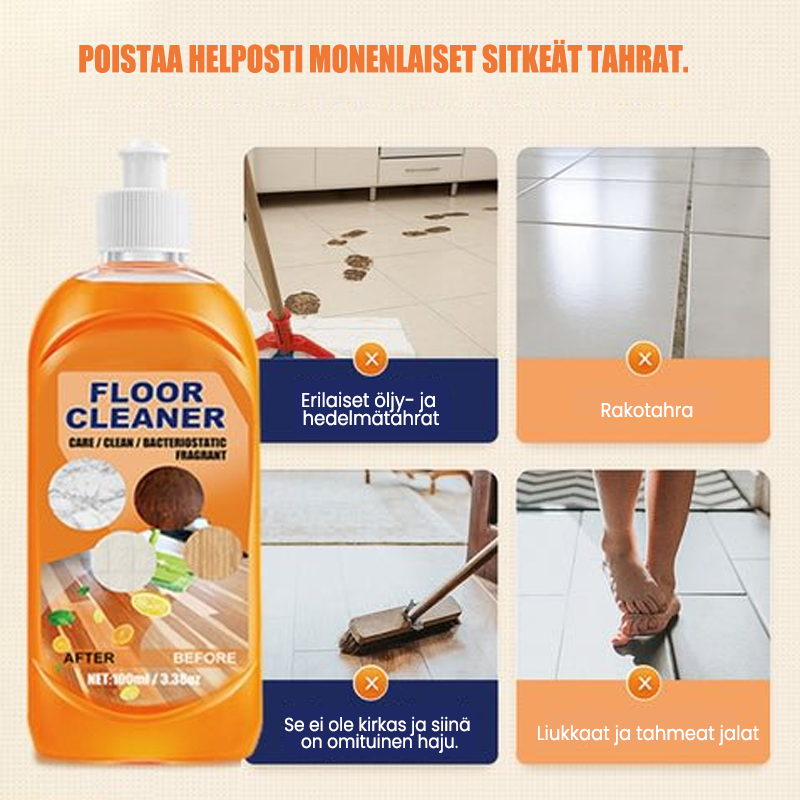 Effektiv gulvrens til hjemmet - Gør gulve skinnende, fjerner pletter og efterlader en frisk citronduft, 100ml flaske.