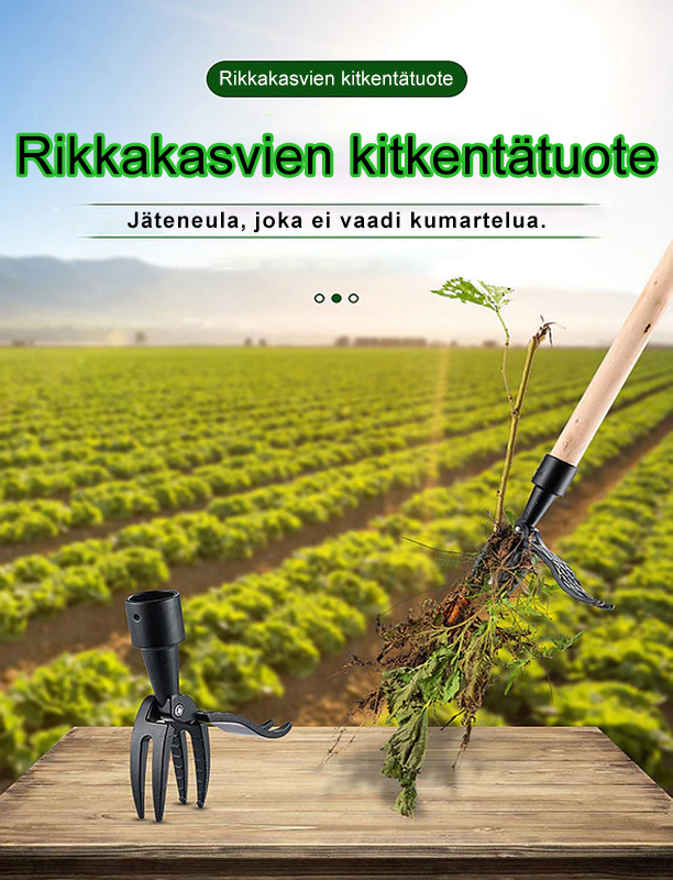 Effektiv ukrudtsfjerner til haven, med metalkrog og bambushåndtag, fjerner ukrudt ubesværet og effektivt.