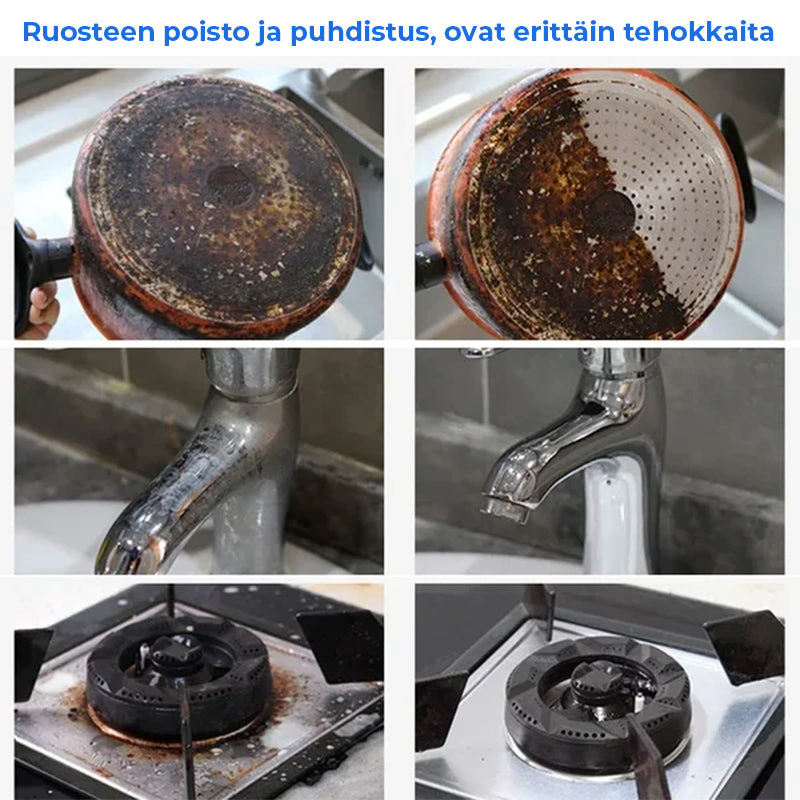 Kraftig skum-rustfjerner til køkkenet, hvid flaske, skinnende ren finish, 250g, citronduft.