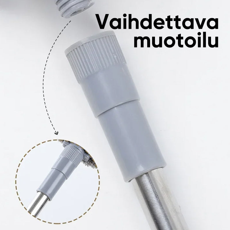 Teleskopisk mikrofiberstøvkost, grå stang, hvidt hoved, til effektiv støvfjerning i hjemmet og på kontoret.