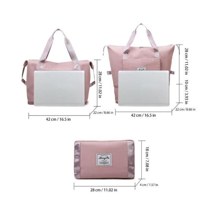 Rum unisex skuldertaske, foldbar og alsidig, lavet af holdbart Oxford-stof, blå, med flere lommer, skulderrem og håndtag