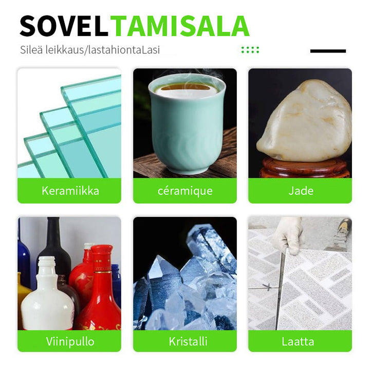 Timanttibelagt glasskærer, holdbar klinge, glatte snit. Designet til bearbejdning af glas, jade, keramiske materialer.