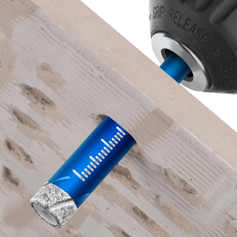 Diamantbor til tørre fliser, multifunktionelt håndværktøj, der viser en skarp diamantspids og et ergonomisk håndtag.