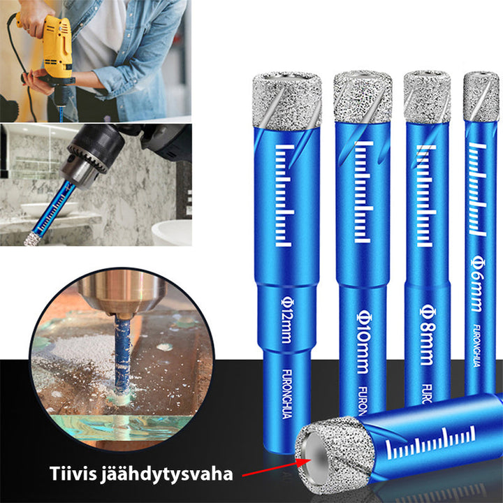Diamantbor til tørre fliser, multifunktionelt håndværktøj, der viser en skarp diamantspids og et ergonomisk håndtag.