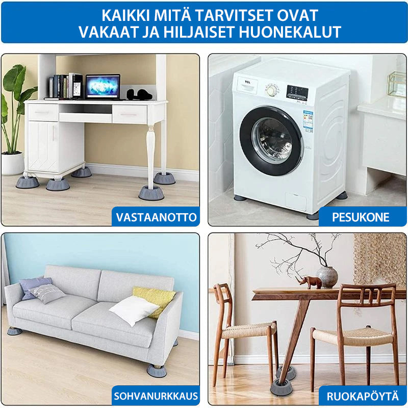 Vibrationsdæmpende gummifødder til hvidevarer, billedet viser runde sorte fødder, der effektivt reducerer vibrationer og støj.