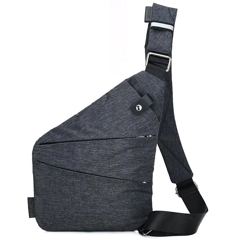 Mørkegrå unisex taske med justerbar rem, fleece-overflade og geometriske lommer