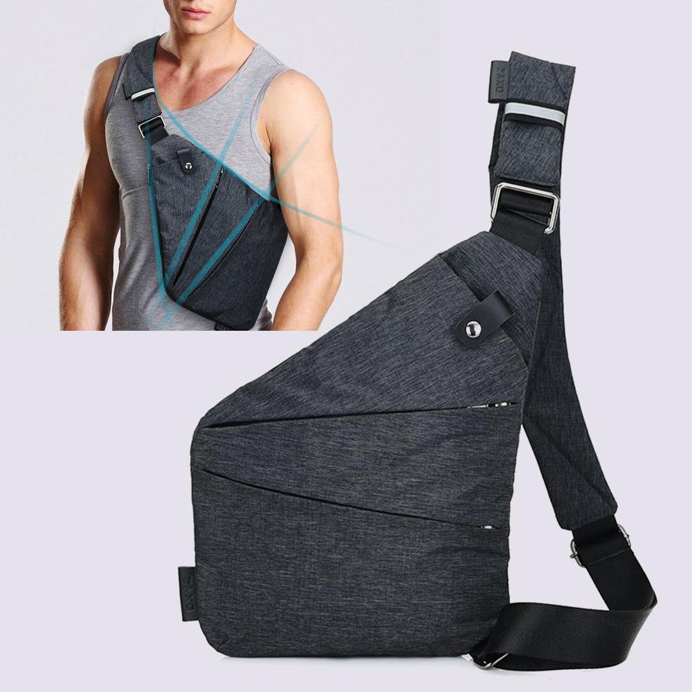 Mørkegrå unisex taske med justerbar rem, fleece-overflade og geometriske lommer