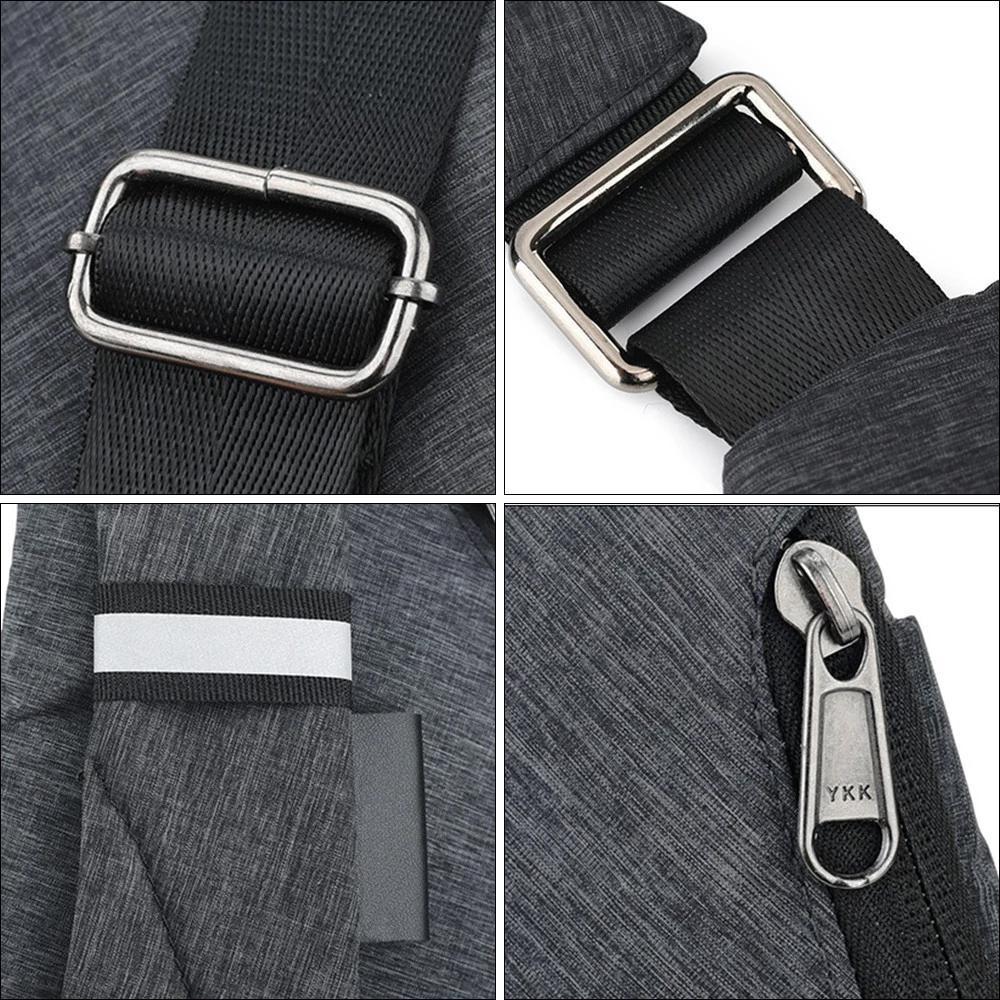 Mørkegrå unisex taske med justerbar rem, fleece-overflade og geometriske lommer