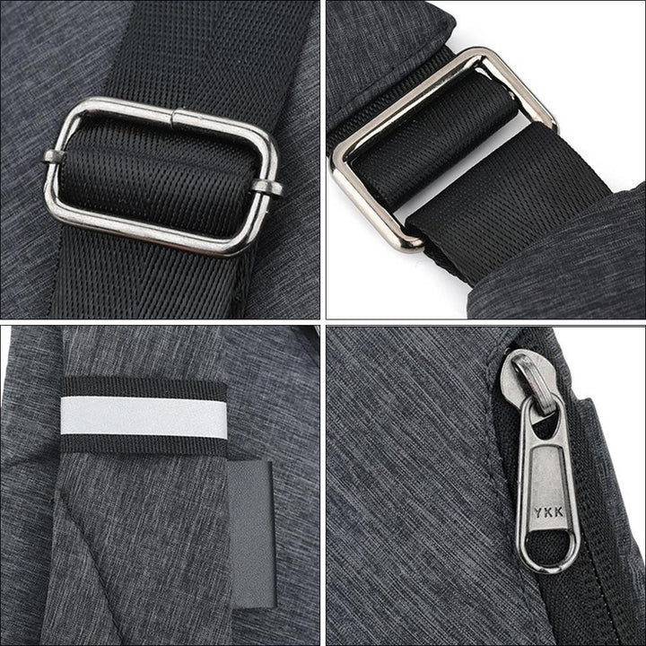 Mørkegrå unisex taske med justerbar rem, fleece-overflade og geometriske lommer